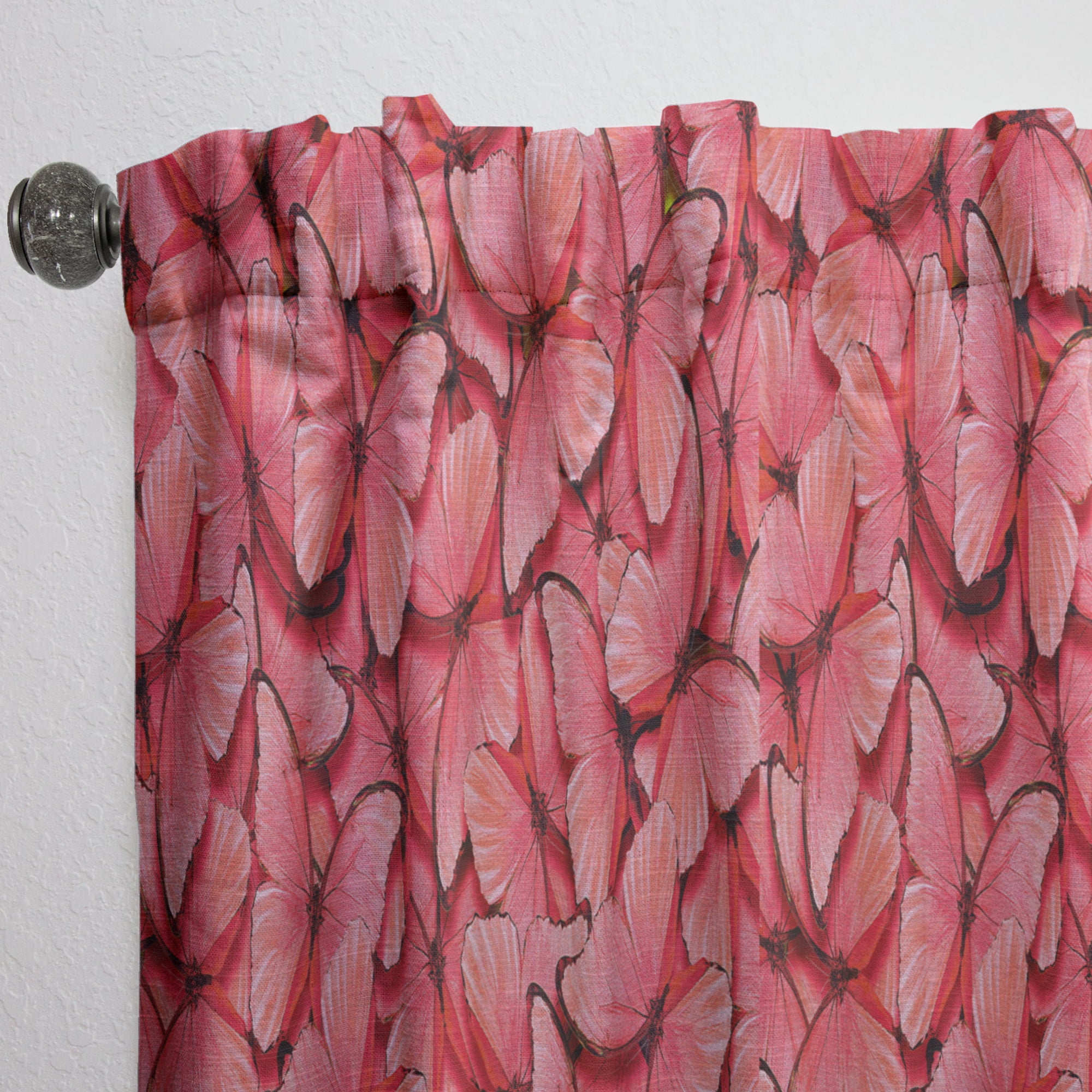 Designart 'Red Pink Butterflies' Mid-Century Modern Curtain Panel