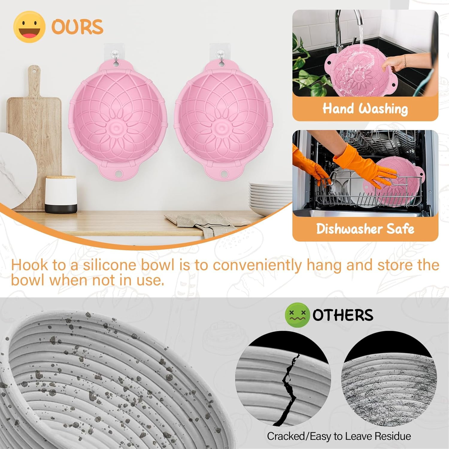 2 Pack Sourdough Bread Baking Supplies Set: Banneton Proofing Basket, Silicone Bread Baking Basket, 9 Inch Collapsible Bowl, Complete Tools Kit for Sourdoughs,Pink Proofing Baskets for Bread Making