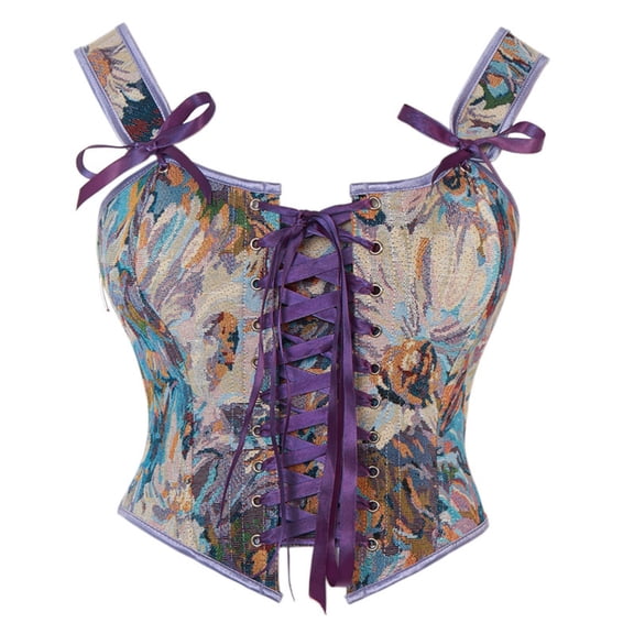 PBFRDSJ Women's Vintage Corset Top Renaissance Overbust Bodyshaper Stretchy Lace-Up Bustier for Ren Faire & Casual Outfits