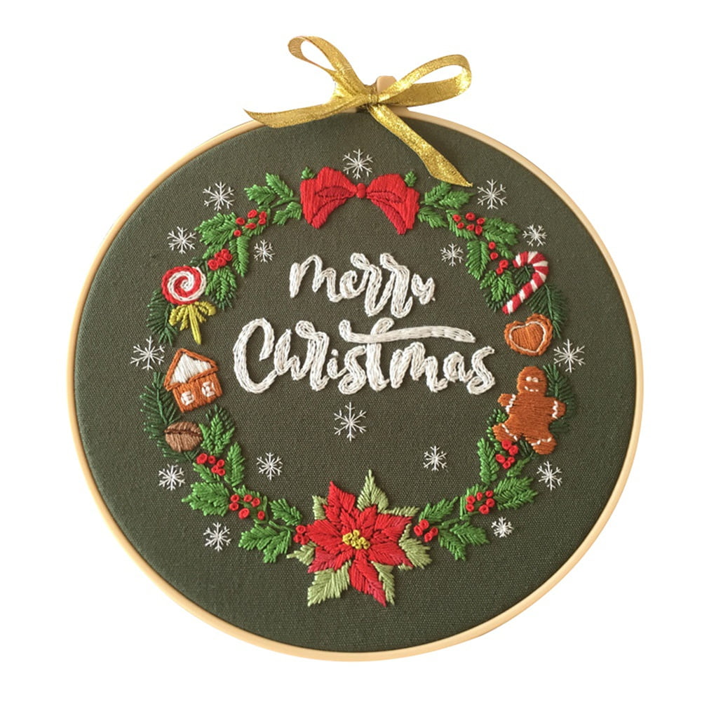 Christmas Embroidery Full Kit for Beginners DIY Craft Kit Adult Christmas Hand  Embroidery Supplies DIY Hoop Art Christmas Ornament 