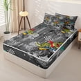 thumbnail image 2 of Castle Fairy Dinosaur Monster Truck Zipper Twin Comforter Sets with Fitted Sheet and 2 Pillowcases,Racing Flag Print Zipper Bedding Set,Gray Green,4-Piece,Black Reversible, 2 of 6