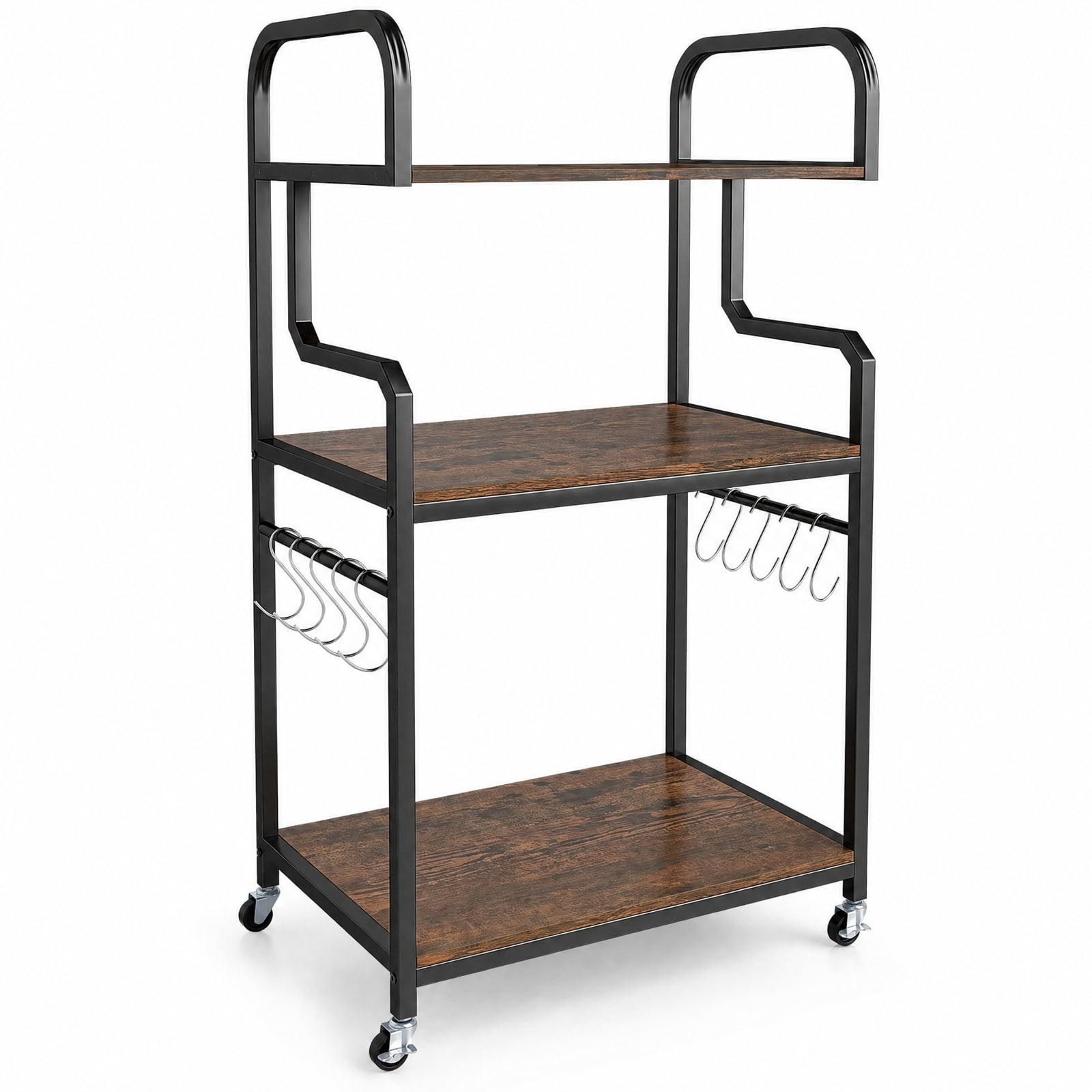 Furnibear 3-Tier Rolling Printer Stand Home Office Large Printer Cart with Storage Shelves for Home Office Printer Machine Under Desk, Rustic Brown