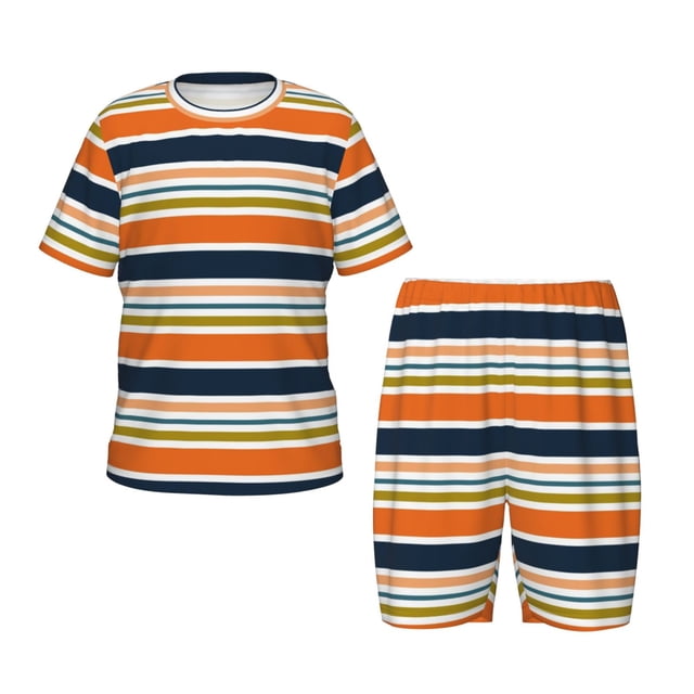 Balery Colorful Pastel Stripes Conjunto de Pijama Infantil de Manga Corta con Estampado – Ropa de Dormir de Algodón Suave-Large