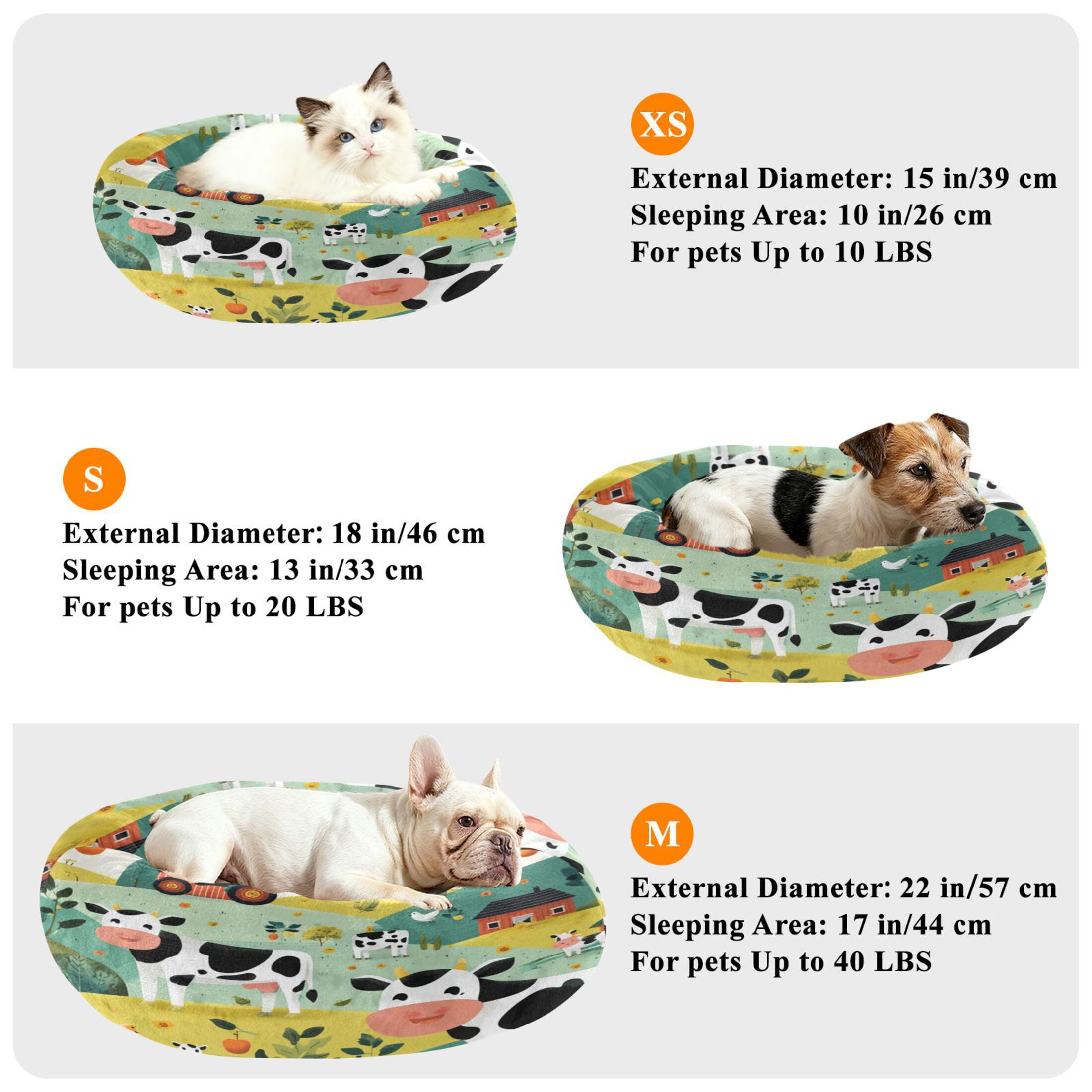 Iauyy Pet Couch Donut Cat Bed for Indoor Cats/Small Dogs Washable & Machine with Non-slip Bottom Calming Cat Furniture, Farm with Tractors (M)