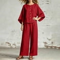 thumbnail image 4 of BRELIL Women Plus Size Two Piece Set Round Neck Batwing Sleeve Tops Wide Leg Pants Casual Loungewear Solid Boho Vacation Outfits Loose Travel Tracksuit, Red L, 4 of 7
