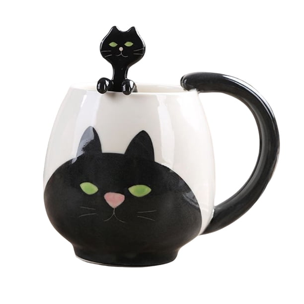 Wosthever Taza de café pintada a mano, taza de té de cerámica con Gato encantador, contenedor de comida para el desayuno, taza para agua y leche, Juegos de servir café y té Gato negro Wosthever HA081029-02