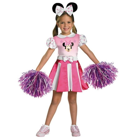 Disney Girls Minnie Mouse Cheerleader Costume with Pink Dress & Pompoms