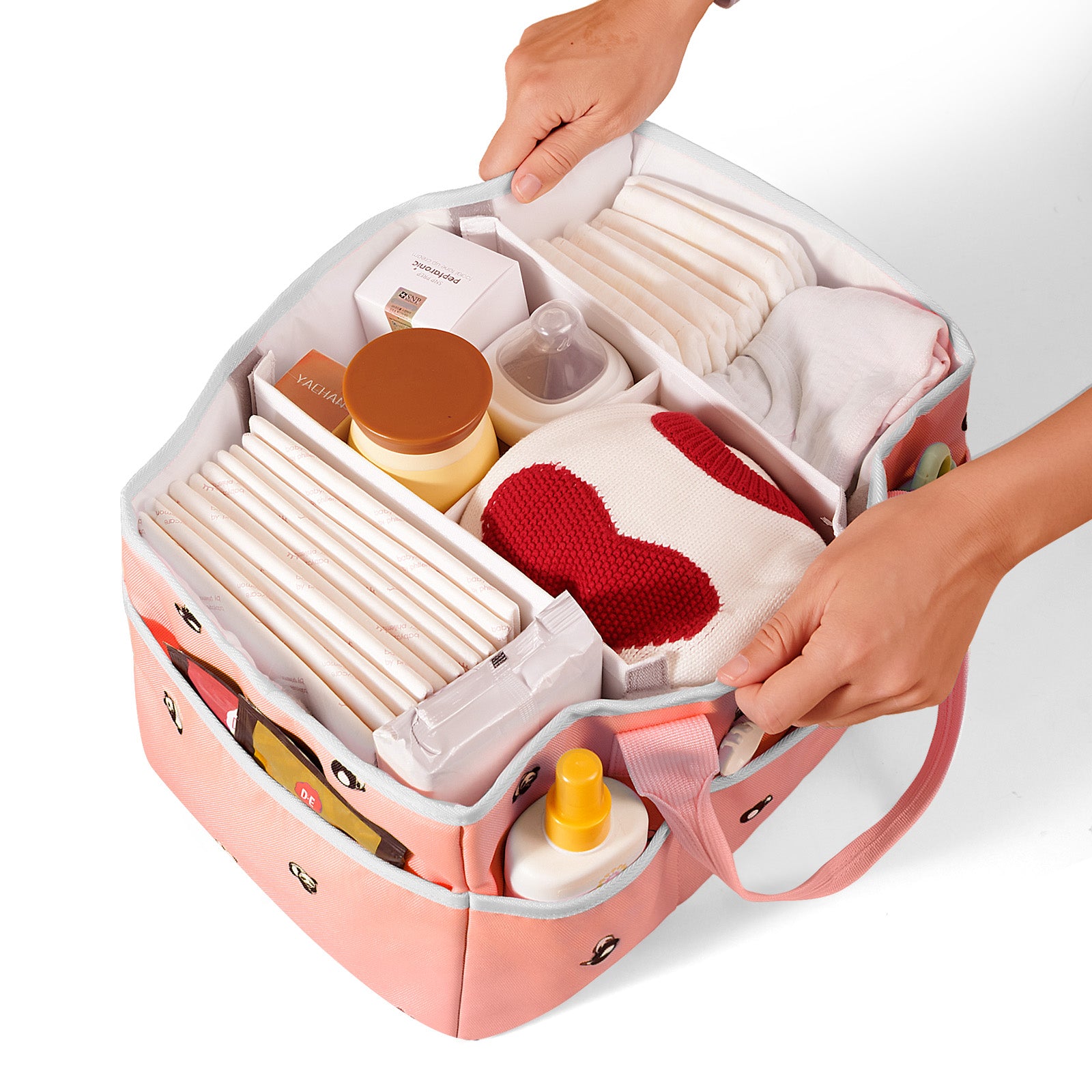 Sunveno Large Polyester Nursery Portable Diaper Caddy Organizer for Changing Station