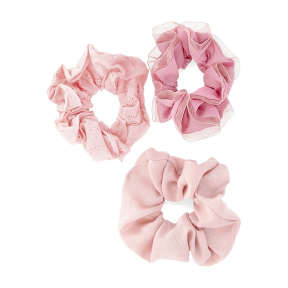 Time and Tru Scrunchies, 3-Piece Set, Pink