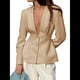 thumbnail image 3 of Blazer de Larga con Botones, Color Liso, Informal, con Escote en V Profundo para Mujer, para y Otoño. Caqui L, 3 of 7
