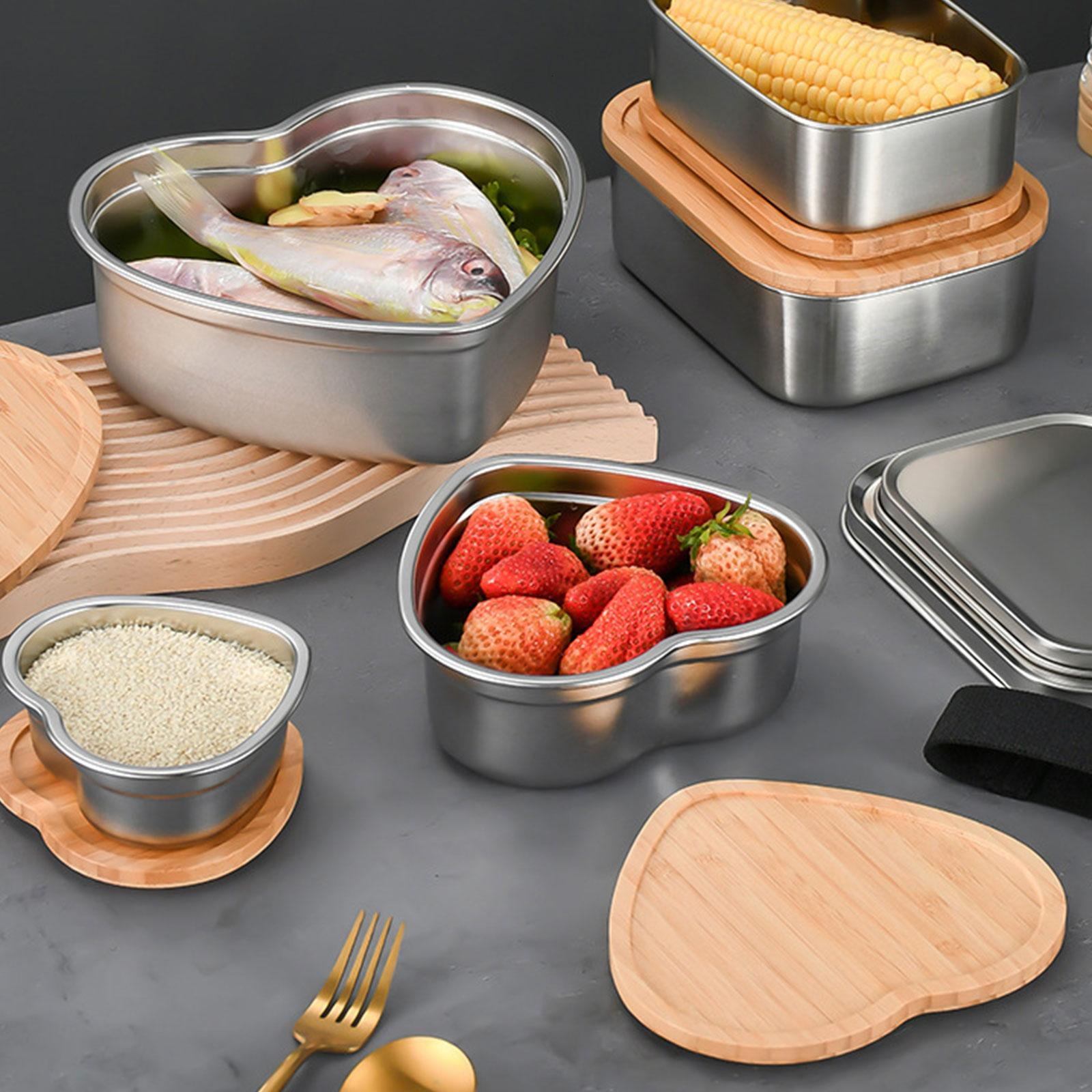 SDFGTstore Stainlesses Steel Lunch Box Portable Outdoor Picnics Camping Student Office Bentos Box with Wood Lid 5Style for Outdoor