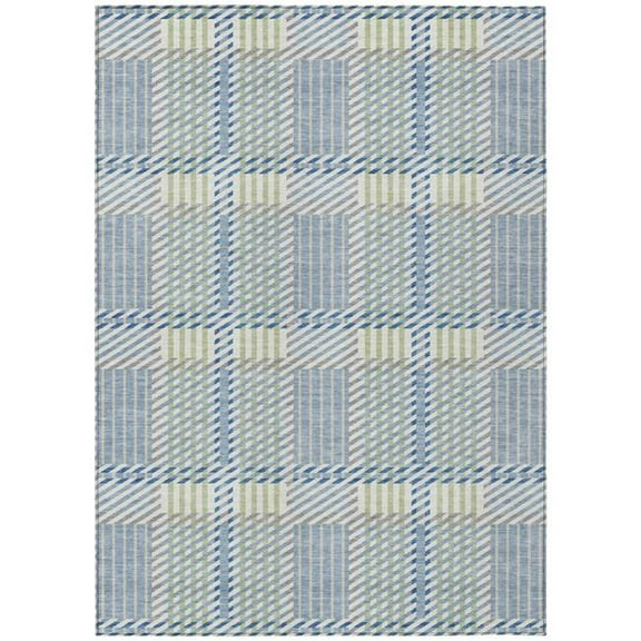 HomeRoots 597547 3 x 5 ft. Denim Blue, Green & Ivory Plaid Washable Indoor & Outdoor Rectangle Area Rug