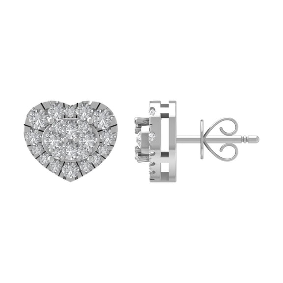 ARAIYA 10K White Gold Diamond Heart Stud Earrings (5/8 cttw, I2-I3 Clarity, I-J Color)