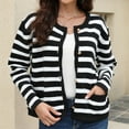 thumbnail image 5 of DailyTrove Women's Striped Hooded Cardigan, Long Sleeve, Casual Gym & Lounge Wear, Lightweight Cotton Blend, Plus Size Friendly, 5 of 6
