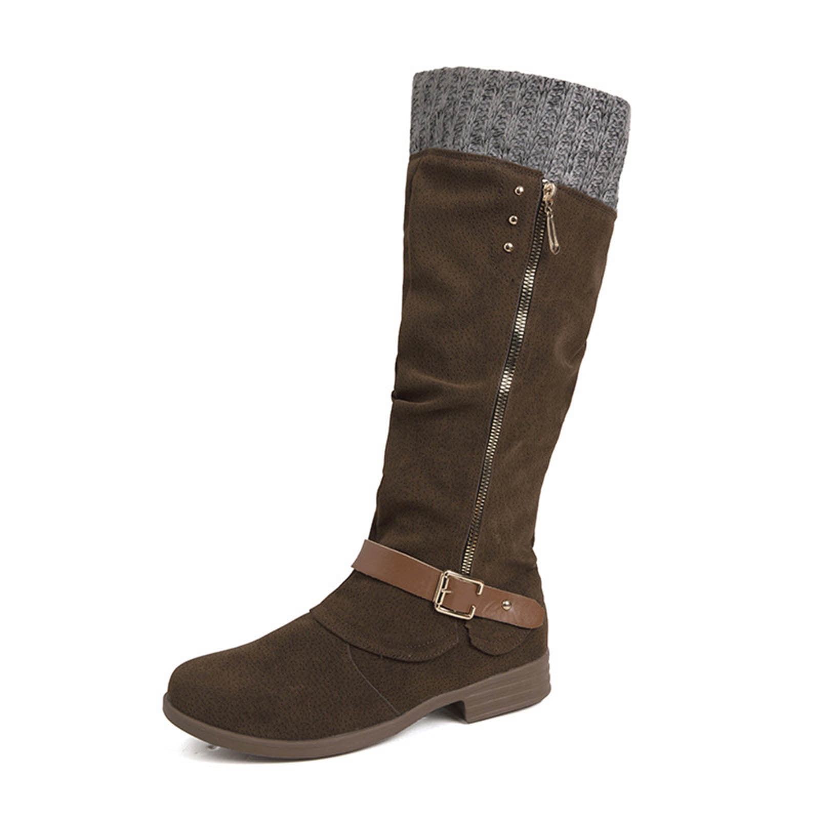 POROPL Wide Mid-Calf Boots for Women Outdoor Slouch Snow Boots Womens Shoes Fall Autumn Black Womens Ladies Shoes