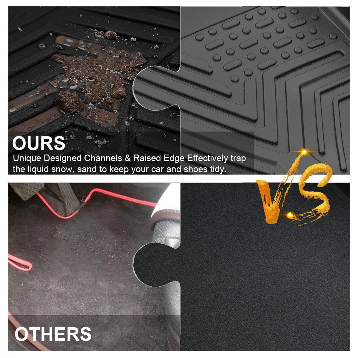 RVNI Floor Mat Liners for 2010 2011 2012 2013 2014 Ford F-150 Super Crew Cab All Weather Black 3pcs 3D TPE Liners