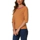 thumbnail image 4 of Camiseta básica de ajuste slim con cuello redondo y mangas de codo para mujeres INSPIRE CHIC, estampada, color amarillo y rojo, 4 of 5
