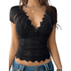 thumbnail image 1 of Tops Cortos de Verano con Cuello en V y Encaje de Corta para Mujer, Ajustados, Estilo Y2K, para Salir. Negro XL, 1 of 8