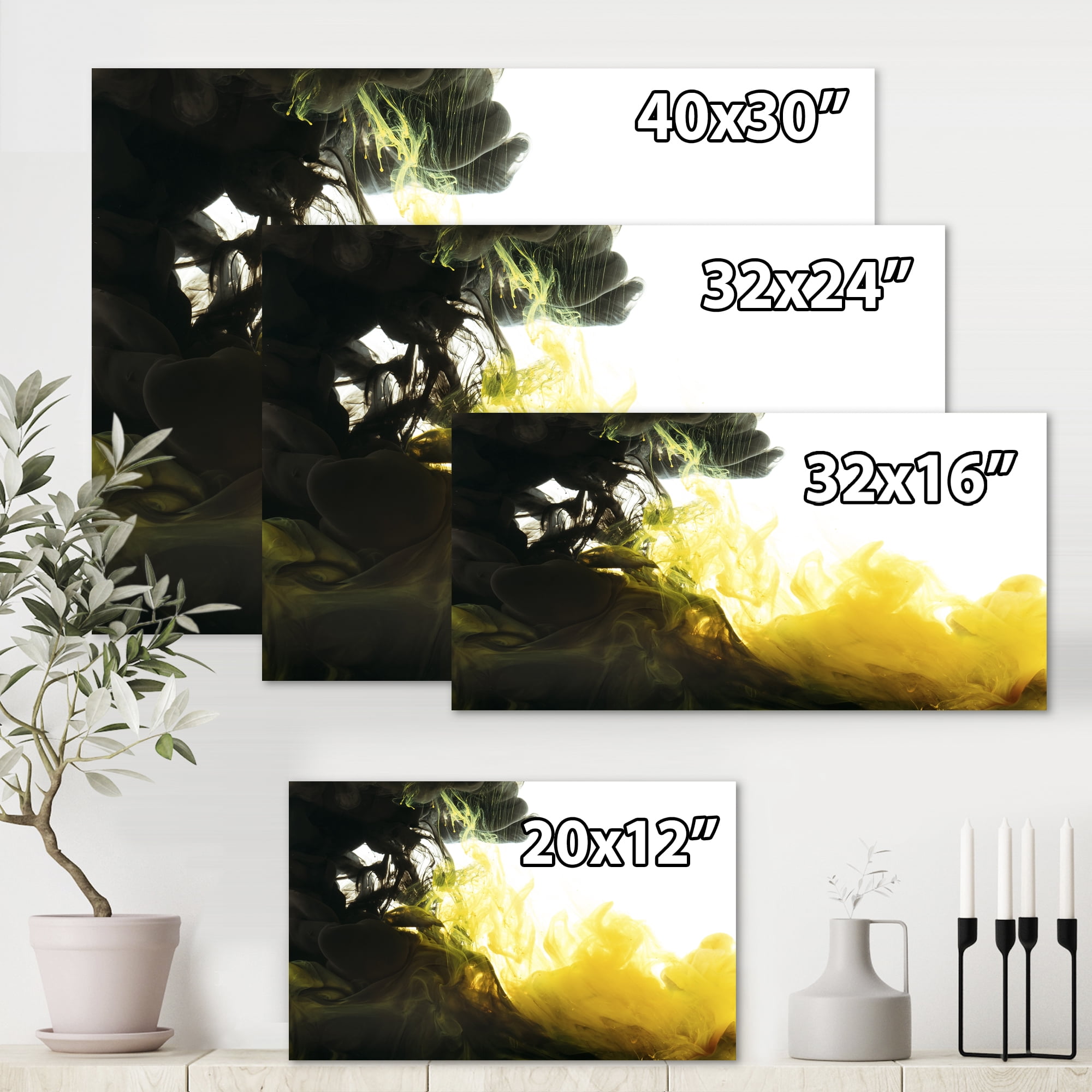 Designart ' Abstract Of Yellow Meeting Black ' Modern Canvas Wall Art Print
