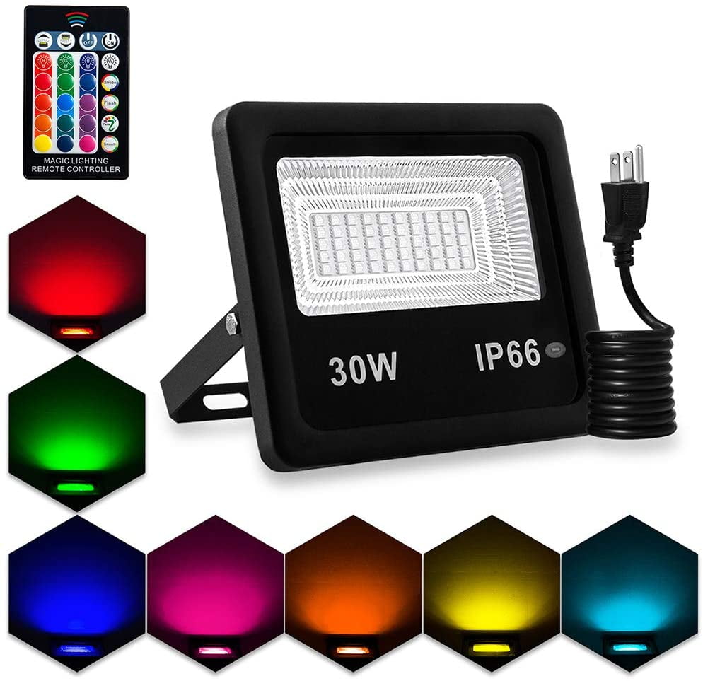 Outdoor Led Flood Lights,30W RGB floodlight with Remote Control,IP66