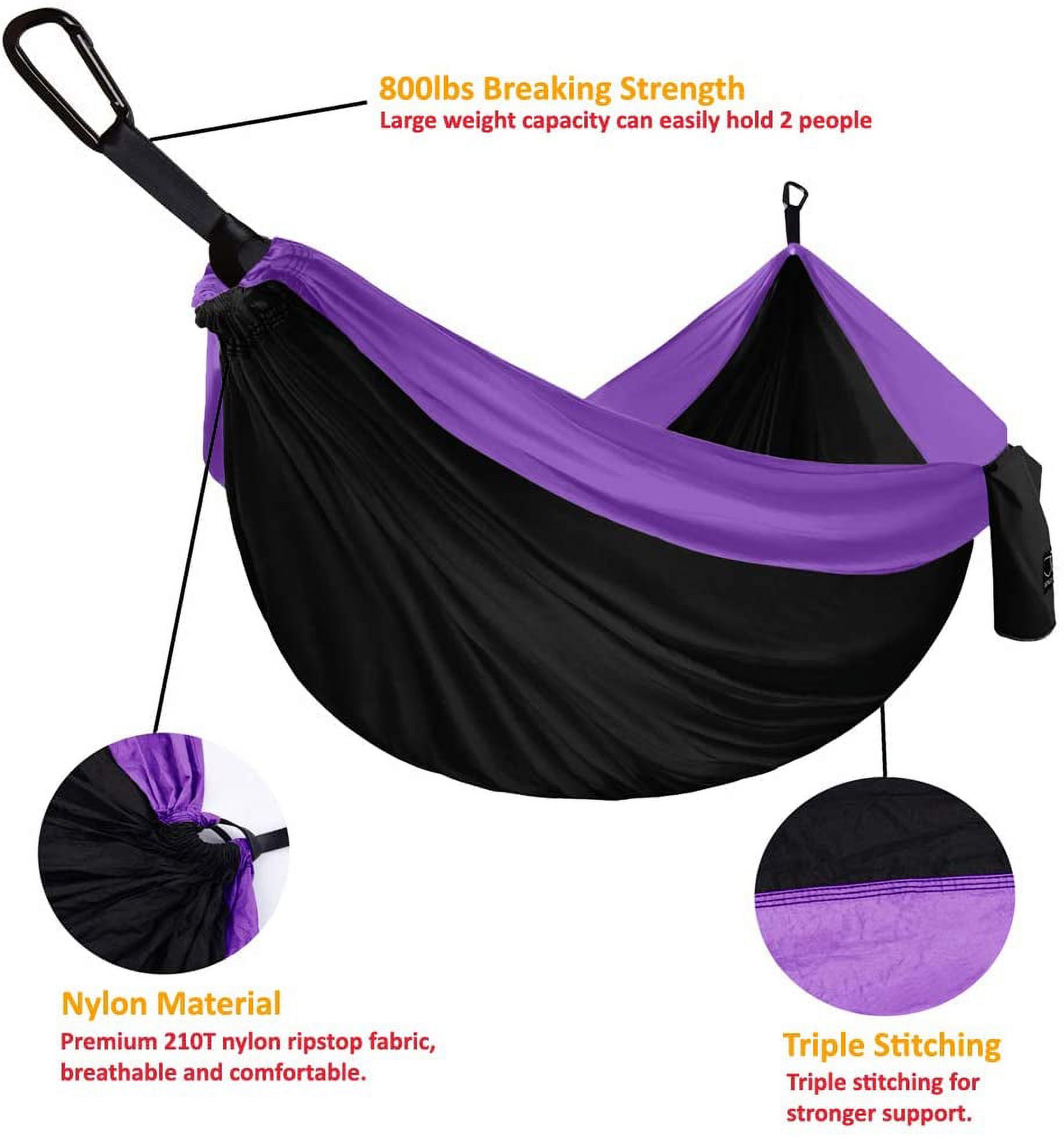 Gold Armour Camping Hammock - Extra Large Double Parachute Hammock Black and Purple