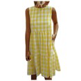 thumbnail image 2 of Lastesso Women Gingham Linen Dress Boho Smocked Tiered Ruffle Dresses Plaid Summer Casual Sundress Trendy Picnic Clothes 2023, 2 of 6