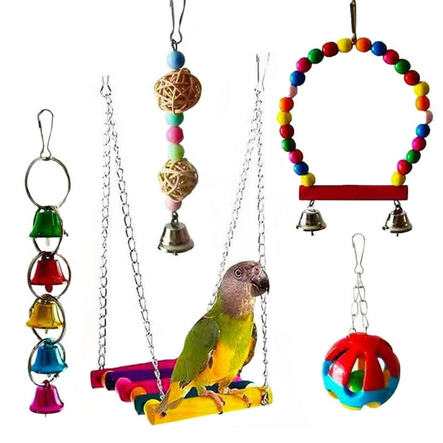 FRCOLOR Pet Toy 5PCS Parrot Bite Toy Set Pet Toy Creative Bird Chewing Toy Bird Plaything Set,7.87"X3.94"X1.57"