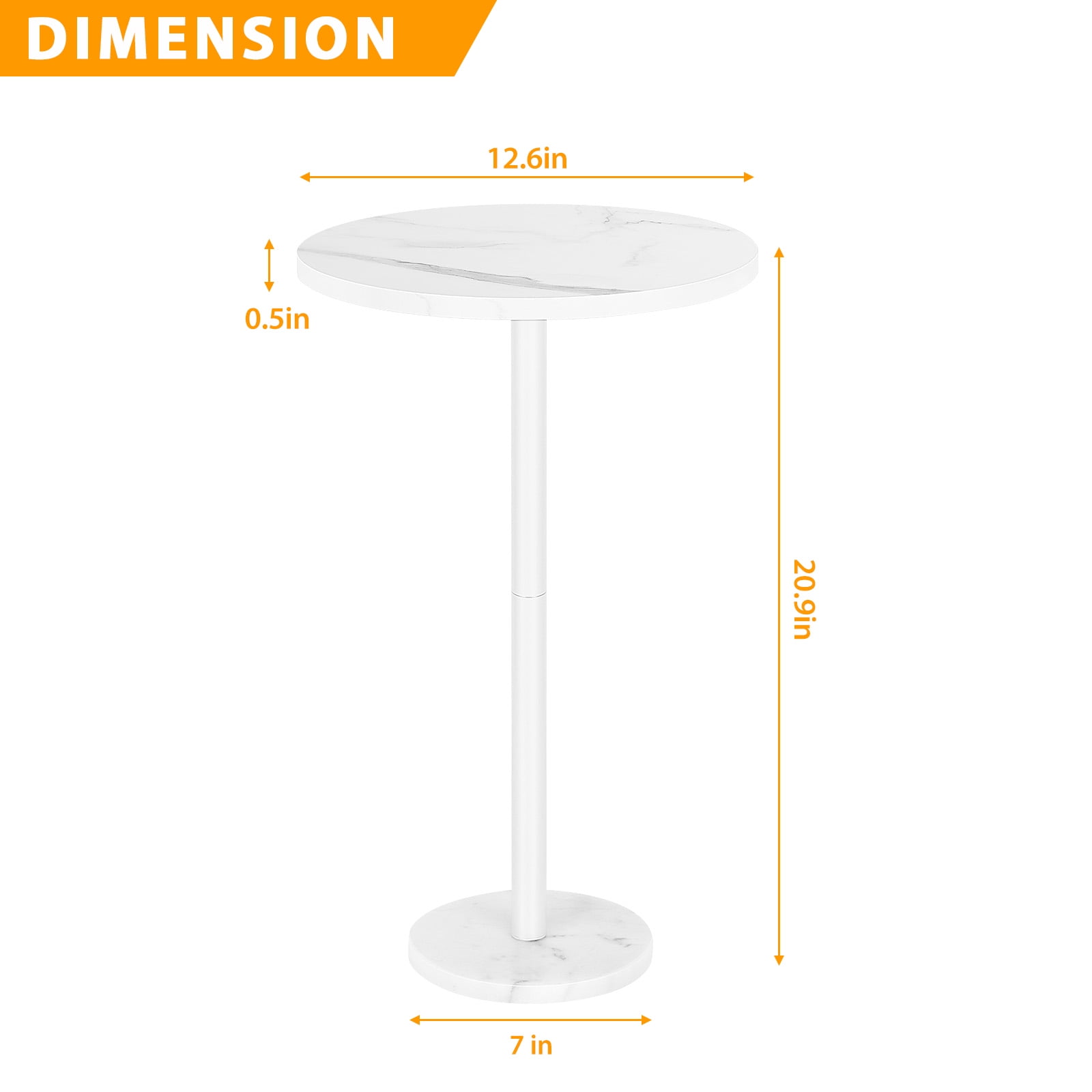 Oumilen Adult Round Bar Nightstand Coffee Table Office Bedroom White Marble Base