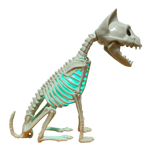 Halloween Cat Statue Skeleton Ornament Model with Light Aesthetic Desktop Crafts Animal Statue for Cabinet Bookshelf