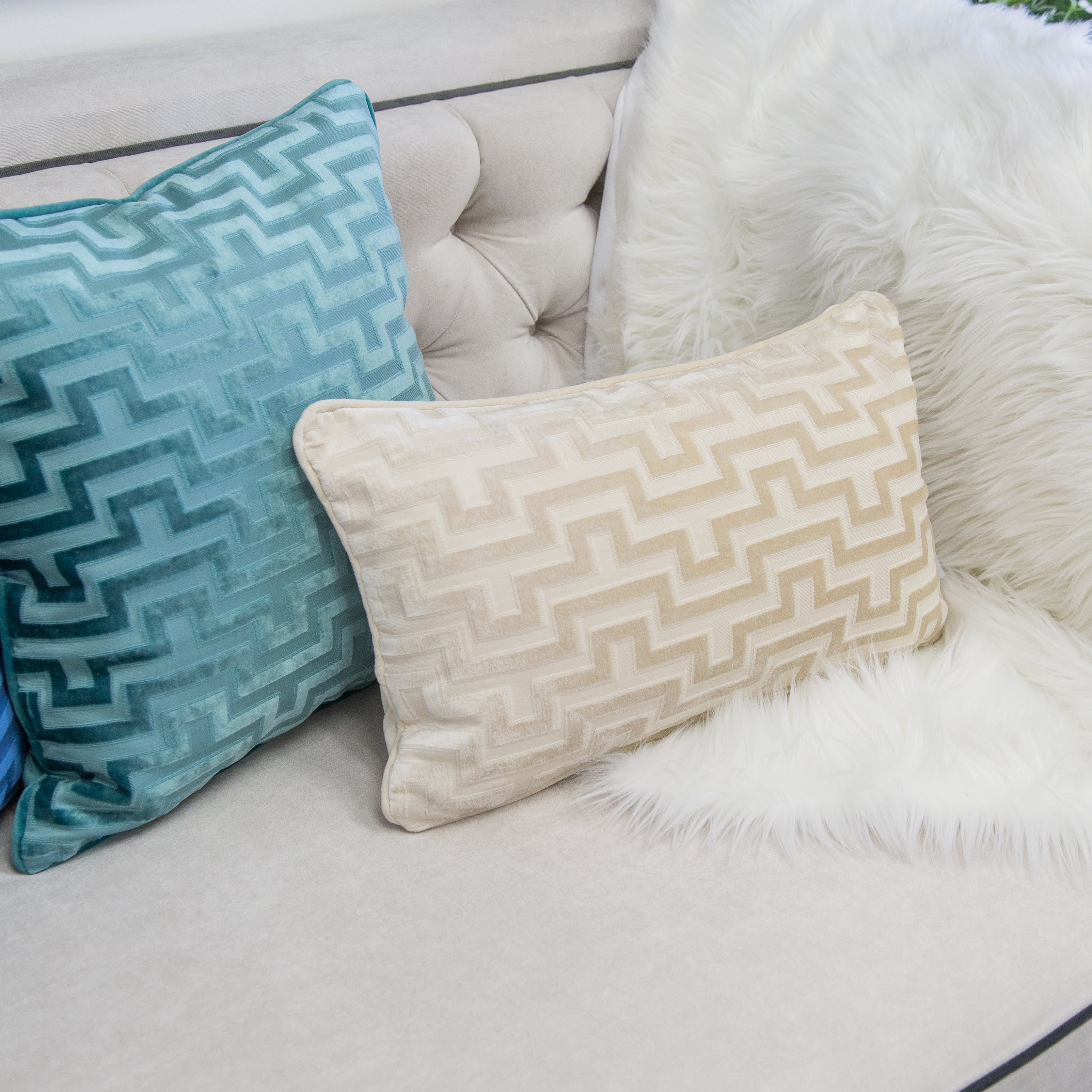 Kean Ivory Geometric Polyester 12 in. x 20 in. Throw Pillow