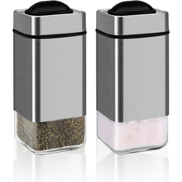Salt and pepper mills, salt shaker with adjustable holes, glass salt and pepper mill set, for black pepper, kosher and sea salt