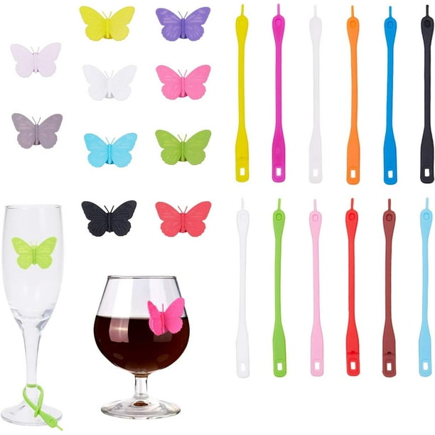 44 piezas de marcadores para copas de vino, cerveza y otras bebidas (2 estilos diferentes). Marcadores 3D para vasos.