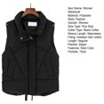 thumbnail image 7 of comerut Women Autumn Winter Cotton Padded Waistcoat Stand Collar Sleeveless Vest Jacket Pockets Zipper Buttons Placket Windproof Warm Vest Coat, 7 of 7