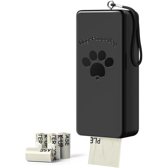 Dog Poop Bag Dispenser, Wall-Mounted Dog Bag dispenser Outdoor or Indoor for Doggy and Pets, Black Poop Holder for Yard and Park, Included 4 Rolls (60 Bags)