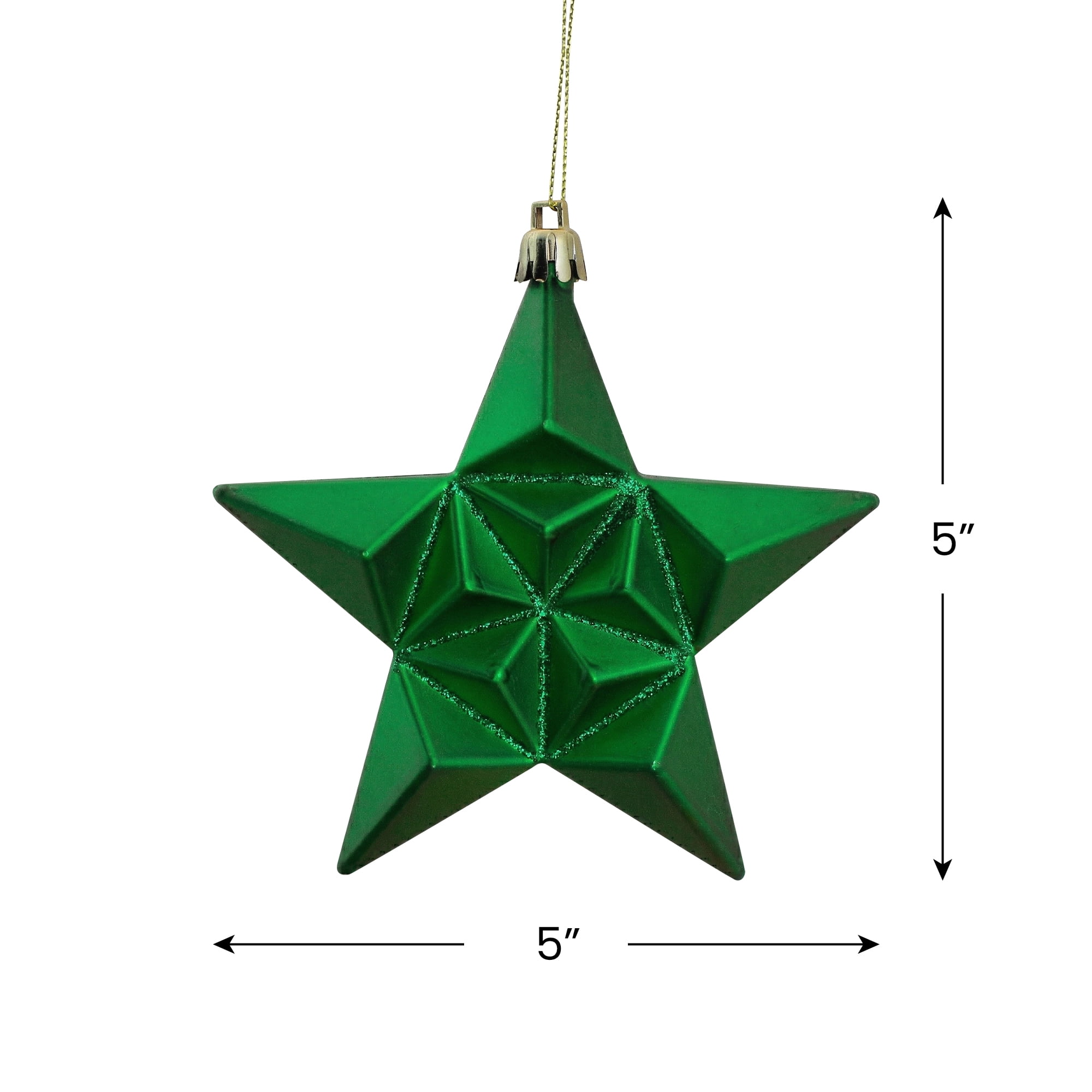 DAK 12ct Matte Xmas Green and Gold Glittered Star Shatterproof Christmas Ornaments 5"