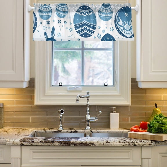 Easter Eggs Boho Curtain Valances Farmhouse Design Window Treatment Decor Blackout Rod Pocket for Windows Living Room Kitchen 54" x 18"