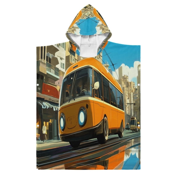 Kid Hooded Beach Towel Bath Poncho Towels Soft Absorbent Quick Dry for Boy Girl Cartoon Bus on Road S