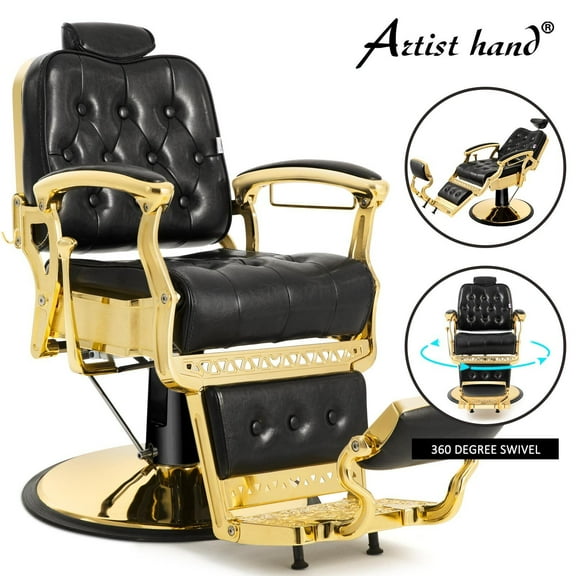 Artist Hand All Purpose Hydraulic Heavy Duty Vintage Recliner Barber Chair Salon Beauty Spa (Black&Gold)