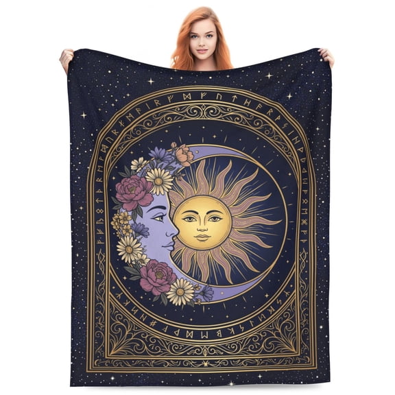 Sun And Moon Throw Blanket, Boho Celestial Astrology Flannel Blanket, Lightweight Cozy Throw For Couch Sofa Bed, Bohemian Home Decor Gift For Women 50x40