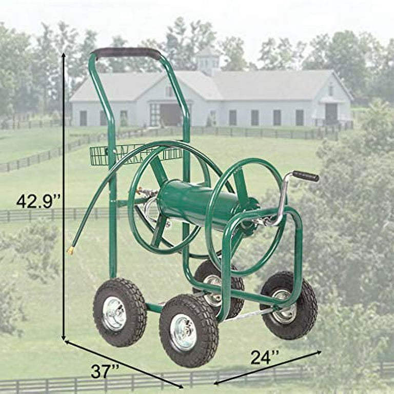 Heavy-Duty Garden Hose Reel Cart w/ Basket
