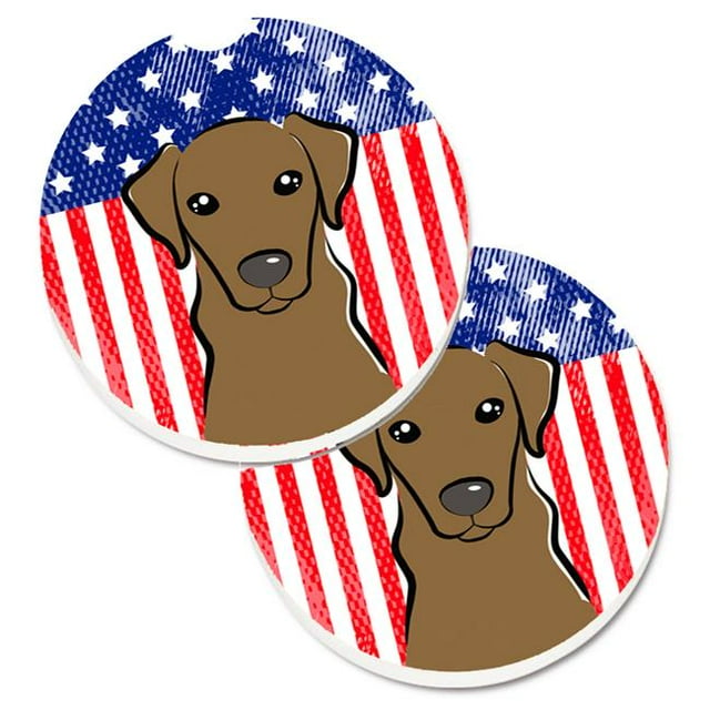 Drapeau Américain & Labrador au Chocolat Ensemble de 2 Porte-Gobelets sous-Verre de Voiture