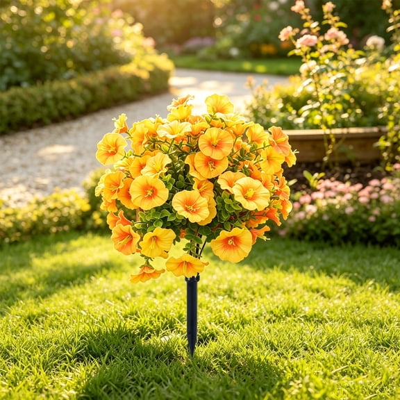 Artificial Mums Topiary Stake Faux Fall Flower Bush UV Resistant No Maintenance for Porch Patio Garden Yard Outdoor Thanksgiving Halloween Decor