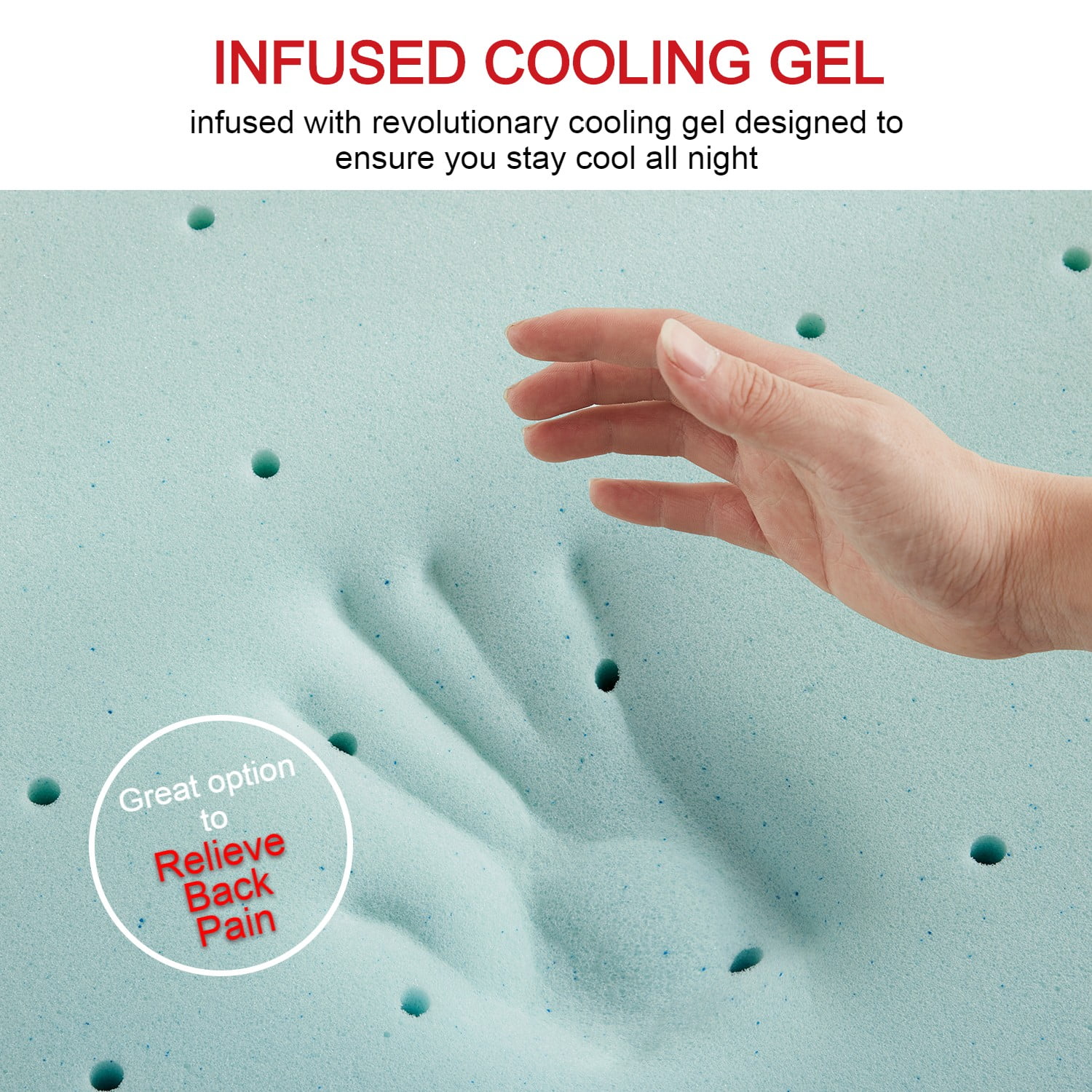 Empyrean Bedding 2" Cooling Gel Infused Memory Foam Mattress Topper, Twin-XL