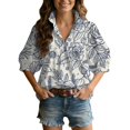 thumbnail image 2 of Endives Womens Casual Shirts 3/4 Sleeve Tops V Neck Stand Collar Blouse Beach Vacation Shirts Spring Outfit, 2 of 6