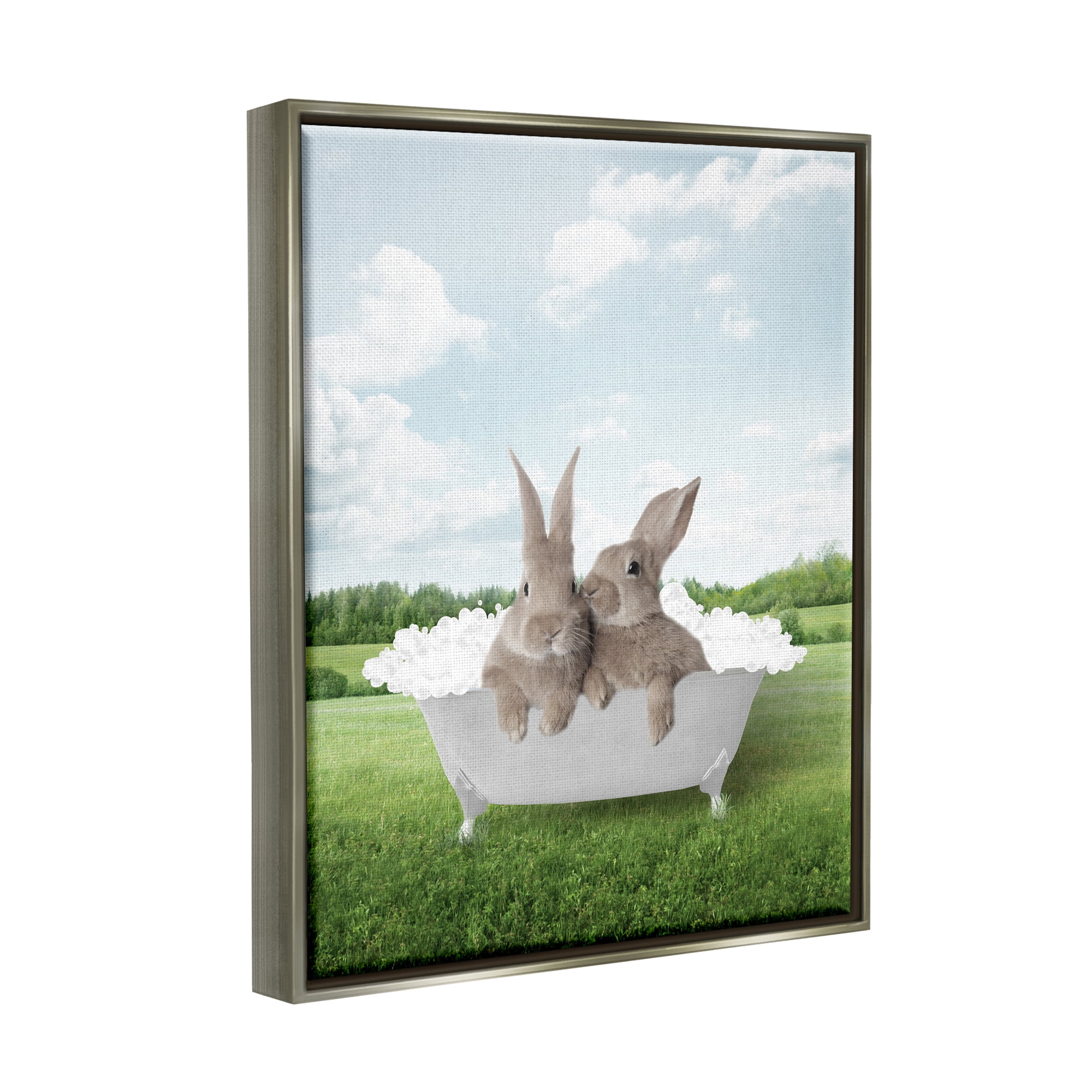 Stupell Industries Bubble Bath in Field Nature Painting Gray Floater Framed Art Print Wall Art, 25 x 31