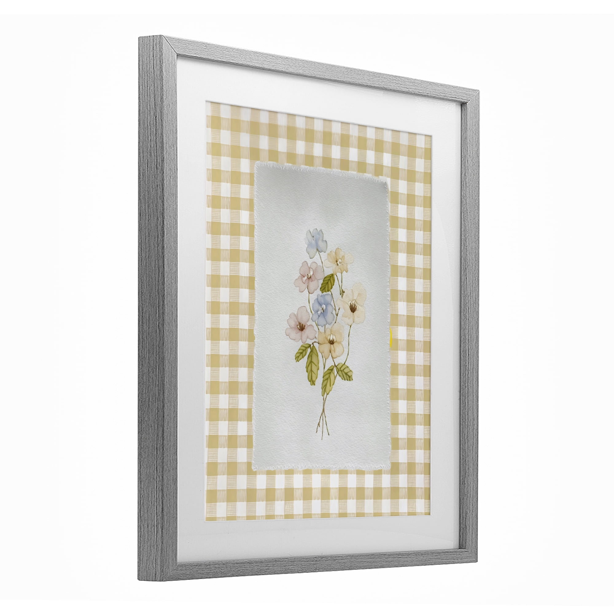 Stupell Industries Soft Gingham Flowers Gray Framed Print Under Glass, design by Arlington Prints