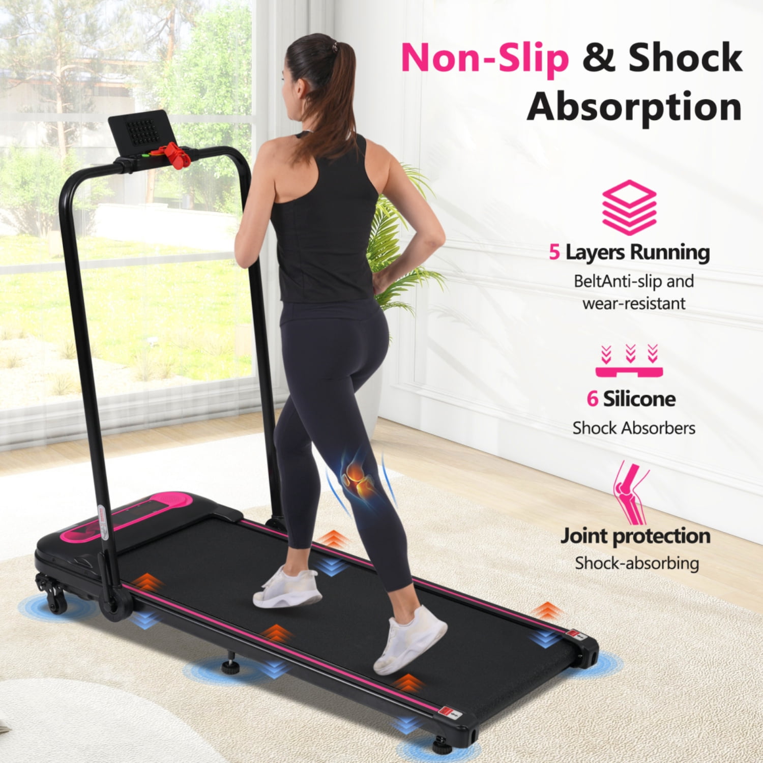 2.5HP Folding Walking Pad Treadmill for Home Office, 0.5-7.5MPH Speed, 300LBS Capacity, Incline, LED Display, Remote Control, No Installation, Shock Absorbing