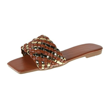 

Solid color women s Slippers Braided Design Charm Open-toe Set Foot Vacation Beach Flat Sandals Casual Flip Flops Women Shoes