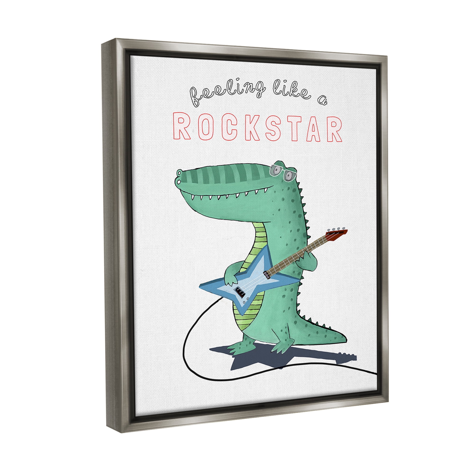 Stupell Industries Like a Rockstar Alligator Animals & Insects Painting Gray Floater Framed Canvas Art Print Wall Art, 25 x 31