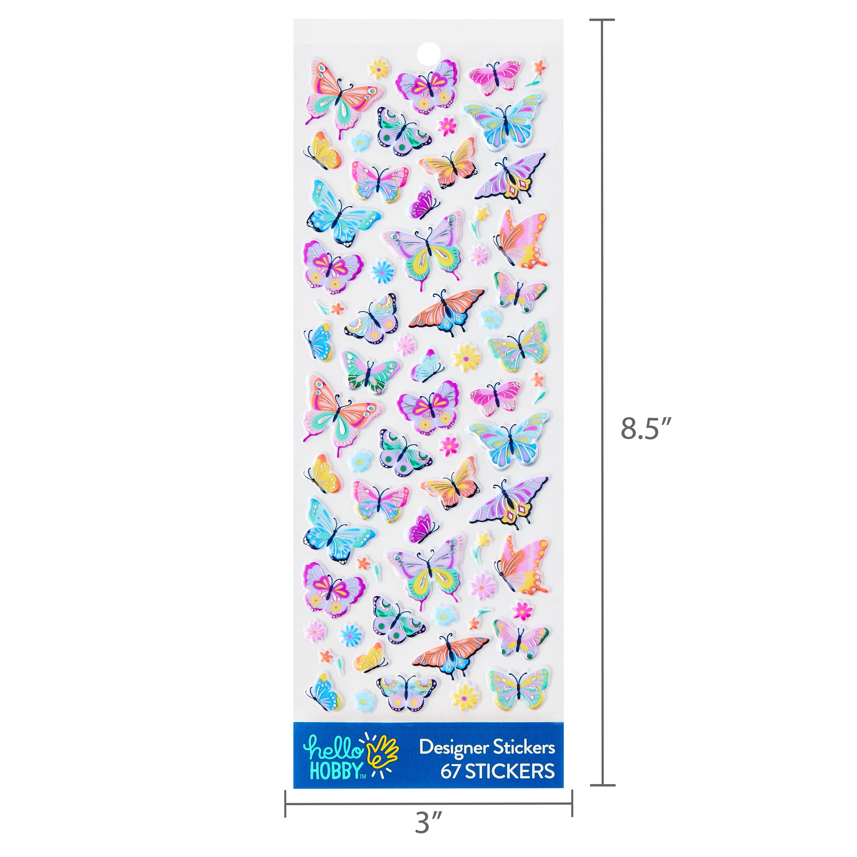 Hello Hobby Multicolor Butterfly Mini Puffy Designer Stickers, 67 Count
